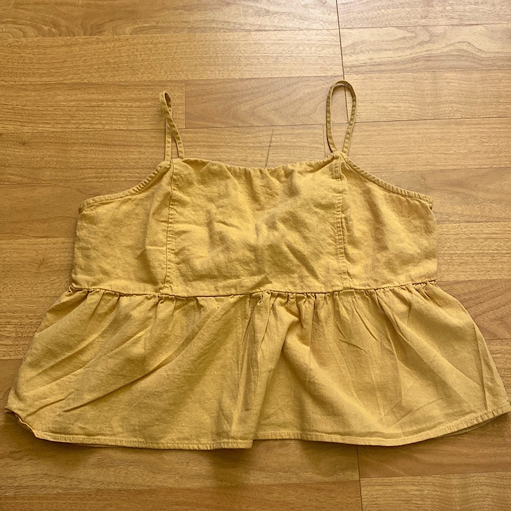 LA Hearts Mustard Linen Cropped Strappy Tank with Bow tie Back